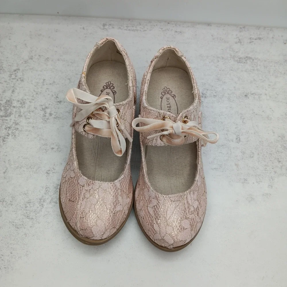 Joyfolie Tribeca Bootie Girls T11 Blush Pink Lace Velvet Lace-Up Elegant Holiday
